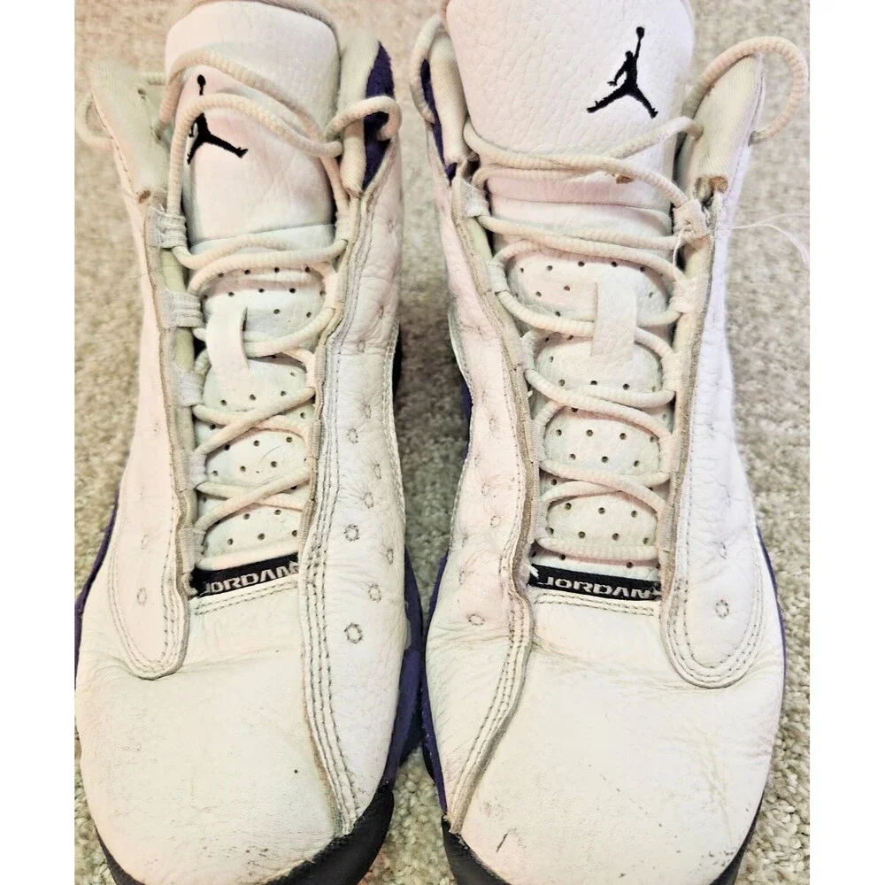 Nike Air Jordan 13 Retro Lakers GS Boys 6Y White Purple Leather Basketball Shoes